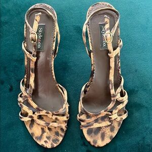 Style & Co. Brown Leopard Print Heeled Sandals Size 7.5